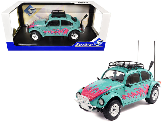 1976 Volkswagen Beetle Baja Miami Green with Pink Graphics 1/18 Diecast Model Car