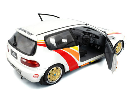 1991 Honda Civic (EG6) RHD (Right Hand Drive) "Mugen Racing" White with Stripes 1/18 Diecast Model Car