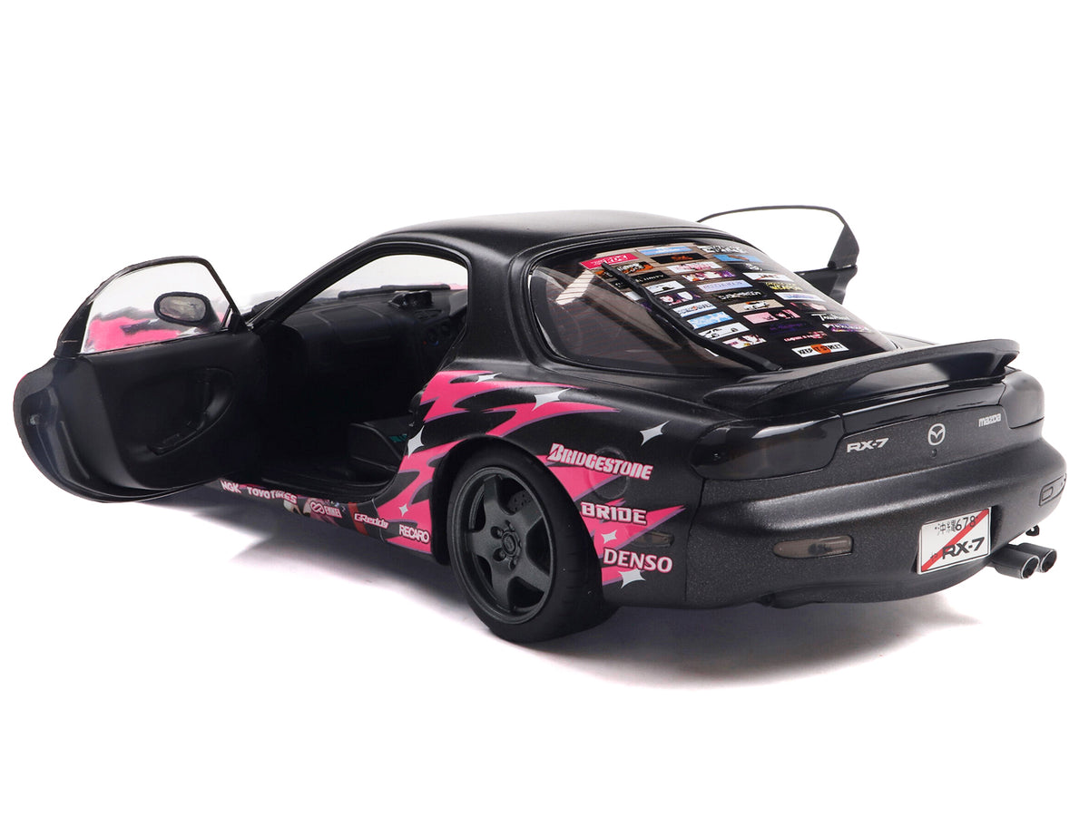 1994 Mazda RX7 (FDRS) RHD (Right Hand Drive) "Itasha Club" Black Metallic with Pink Graphics 1/18 Diecast Model Car