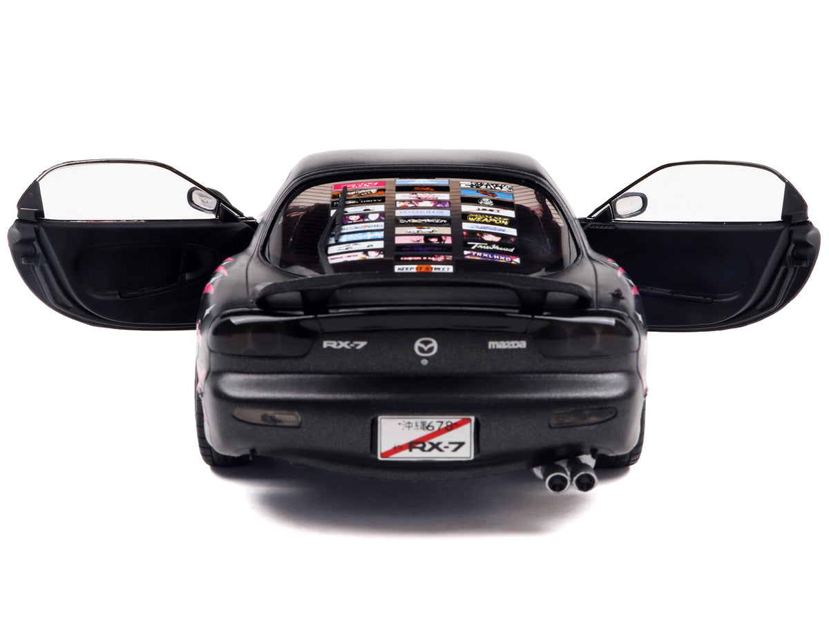 1994 Mazda RX7 (FDRS) RHD (Right Hand Drive) "Itasha Club" Black Metallic with Pink Graphics 1/18 Diecast Model Car