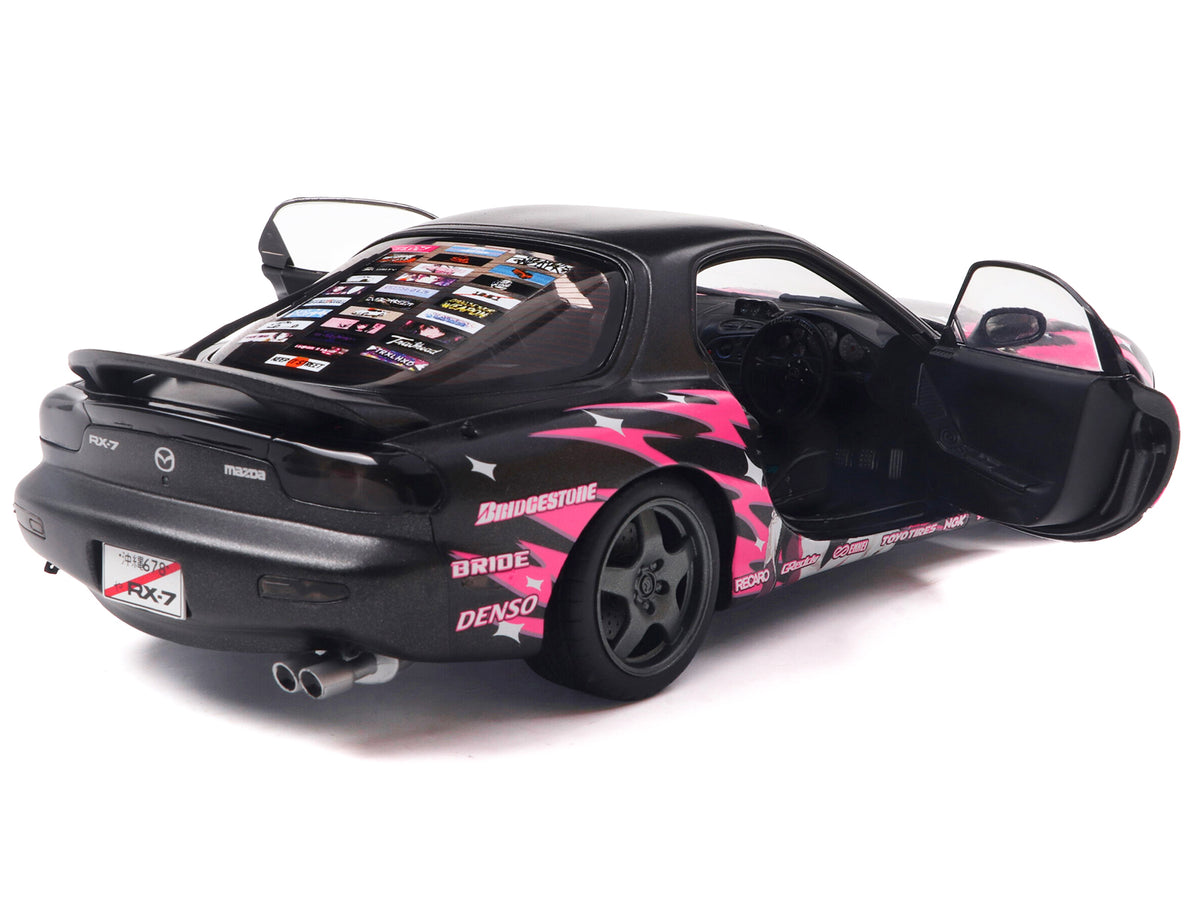 1994 Mazda RX7 (FDRS) RHD (Right Hand Drive) "Itasha Club" Black Metallic with Pink Graphics 1/18 Diecast Model Car