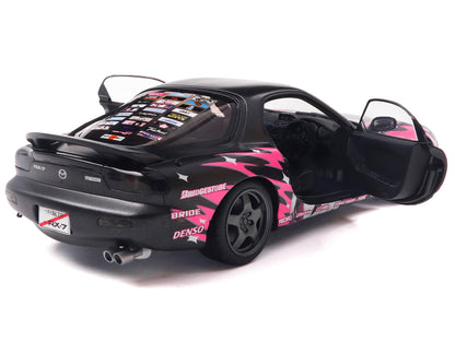1994 Mazda RX7 (FDRS) RHD (Right Hand Drive) "Itasha Club" Black Metallic with Pink Graphics 1/18 Diecast Model Car
