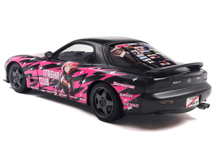 1994 Mazda RX7 (FDRS) RHD (Right Hand Drive) "Itasha Club" Black Metallic with Pink Graphics 1/18 Diecast Model Car