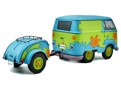 2024 Volkswagen Kool Kombi Van with Trailer "Ghost Hunter" Blue and Green with Graphics 1/18 Diecast Model Car