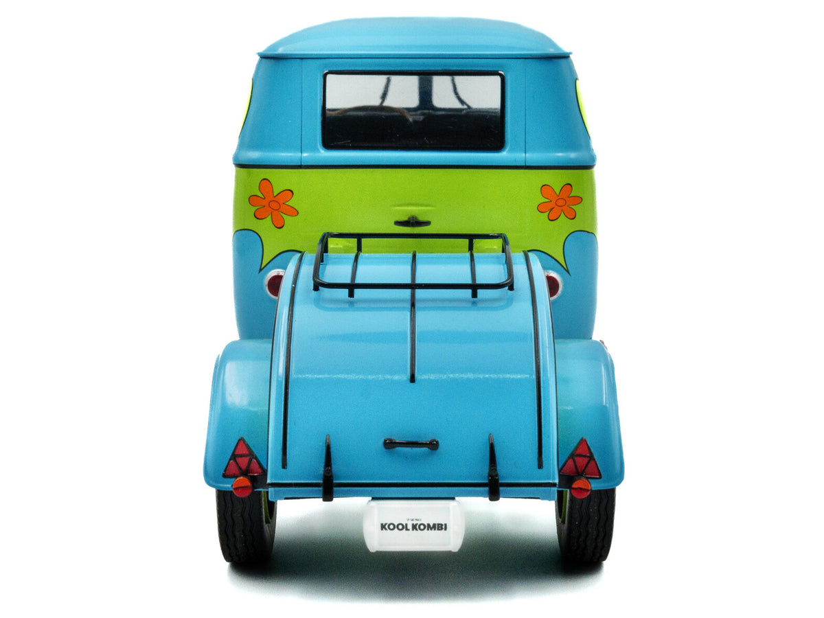 2024 Volkswagen Kool Kombi Van with Trailer "Ghost Hunter" Blue and Green with Graphics 1/18 Diecast Model Car