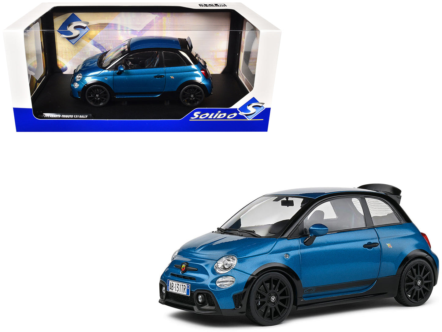 2022 Fiat 695 Abarth "Tributo 131 Rally" Podium Blue Metallic with Black Side Stripes 1/18 Diecast Model Car