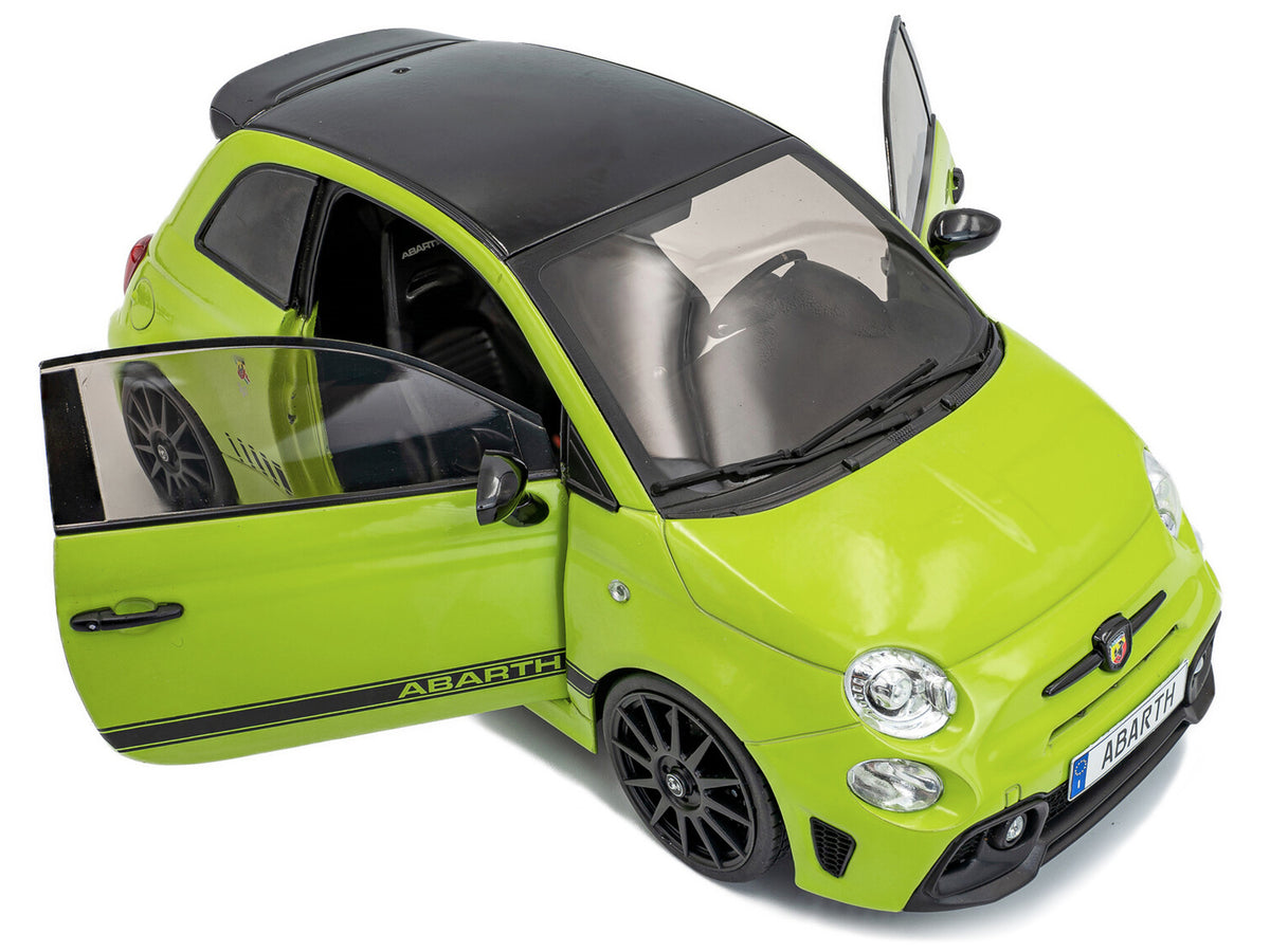2023 Fiat F595 Abarth Verde Adrenalina Green with Black Top and Stripes 1/18 Diecast Model Car
