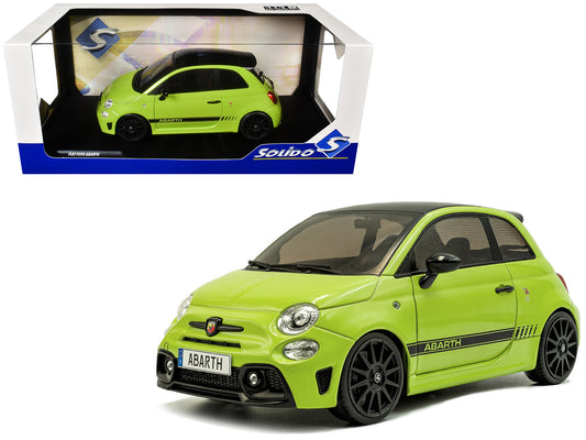 2023 Fiat F595 Abarth Verde Adrenalina Green with Black Top and Stripes 1/18 Diecast Model Car
