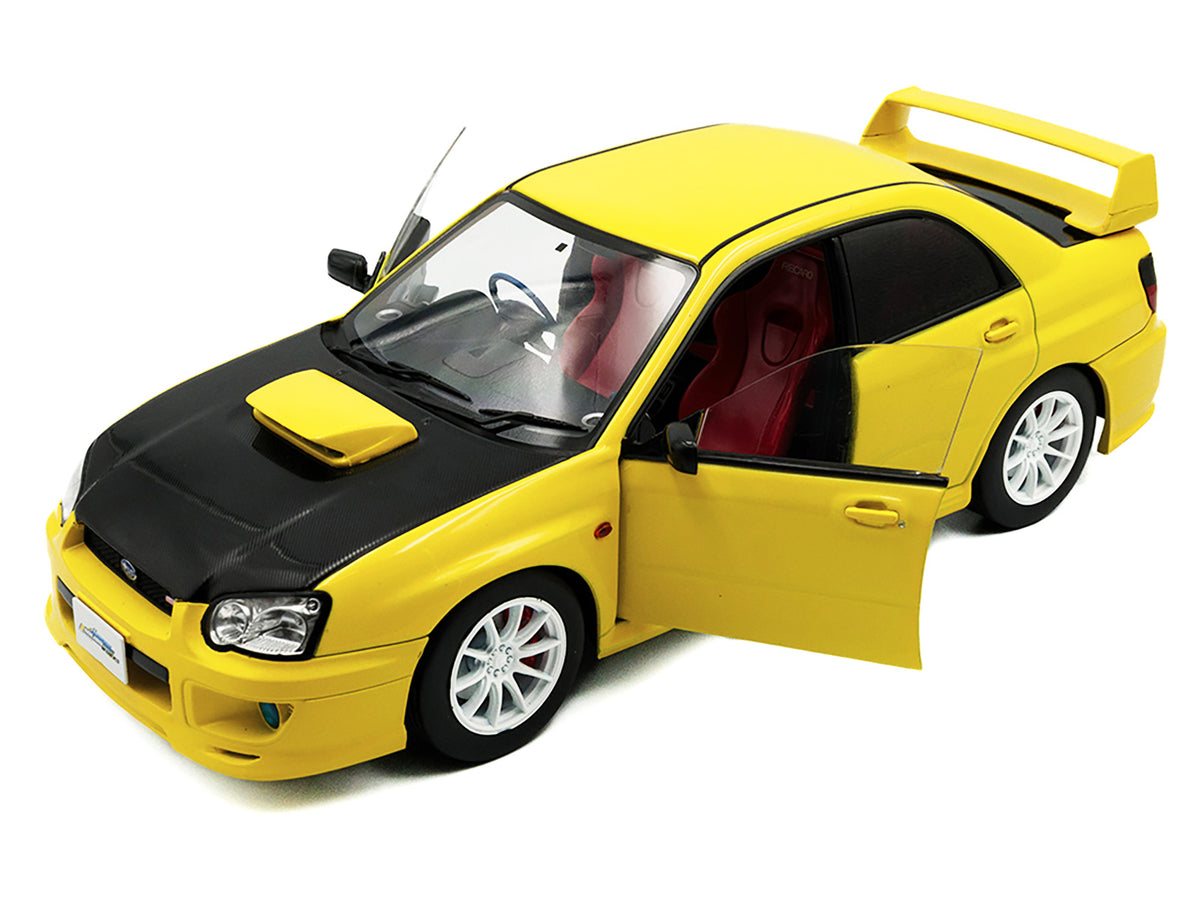 2003 Subaru Impreza WRX STI RHD (Right Hand Drive) Yellow with Carbon Hood 1/18 Diecast Model Car