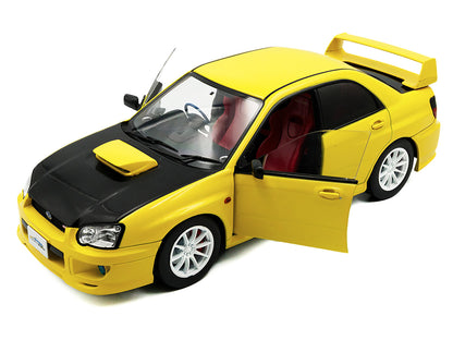 2003 Subaru Impreza WRX STI RHD (Right Hand Drive) Yellow with Carbon Hood 1/18 Diecast Model Car