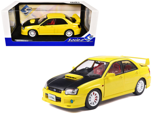 2003 Subaru Impreza WRX STI RHD (Right Hand Drive) Yellow with Carbon Hood 1/18 Diecast Model Car
