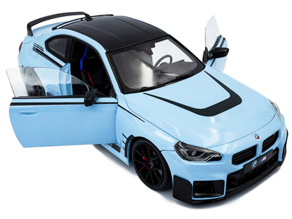 2024 BMW M2 Performance Parts Zandvoort Blue with Carbon Top and Black Stripes 1/18 Diecast Model Car