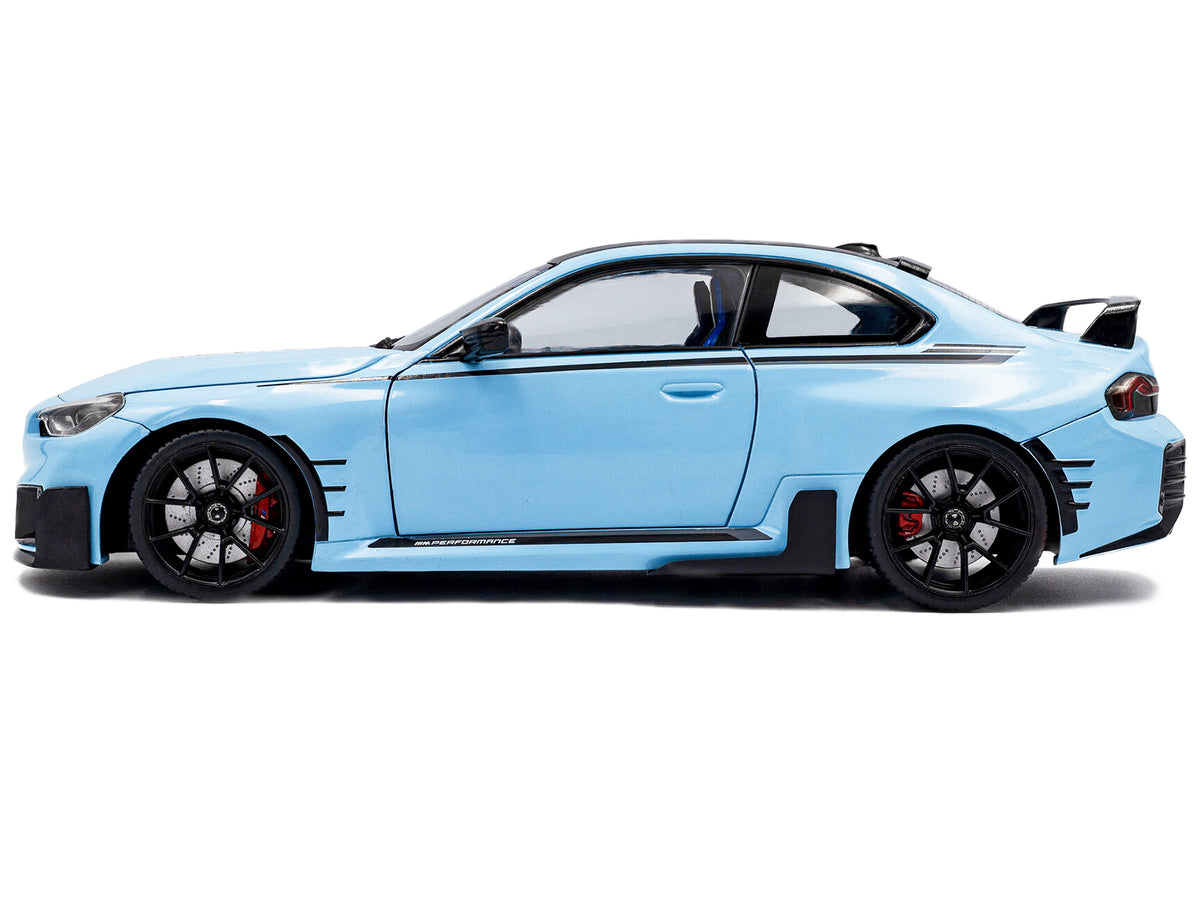 2024 BMW M2 Performance Parts Zandvoort Blue with Carbon Top and Black Stripes 1/18 Diecast Model Car