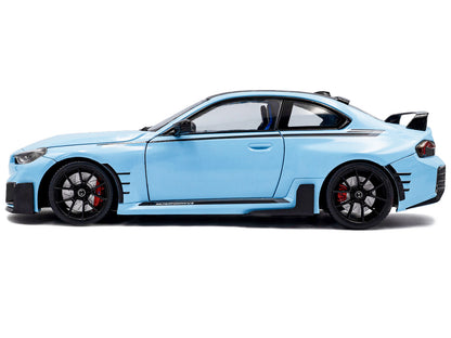 2024 BMW M2 Performance Parts Zandvoort Blue with Carbon Top and Black Stripes 1/18 Diecast Model Car
