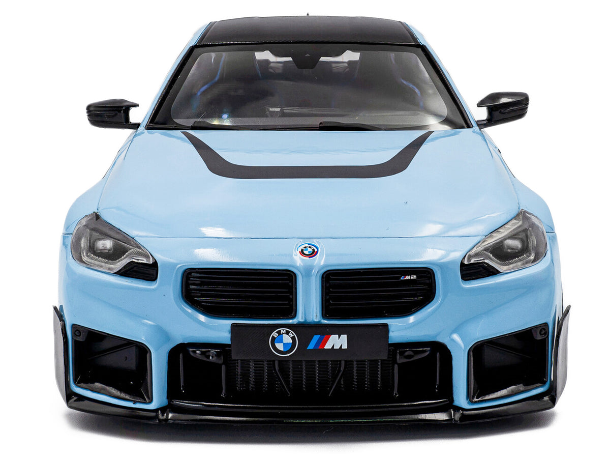 2024 BMW M2 Performance Parts Zandvoort Blue with Carbon Top and Black Stripes 1/18 Diecast Model Car