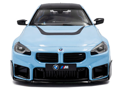 2024 BMW M2 Performance Parts Zandvoort Blue with Carbon Top and Black Stripes 1/18 Diecast Model Car