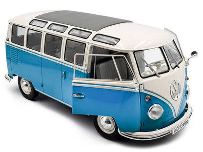 1962 Volkswagen T1 Samba Bus Baby Blue and White 1/18 Diecast Model Car