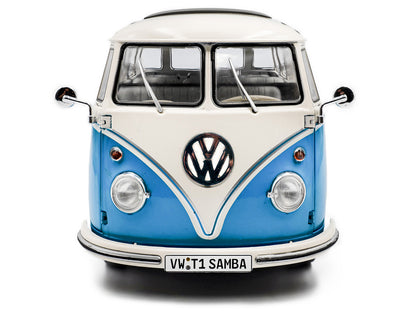 1962 Volkswagen T1 Samba Bus Baby Blue and White 1/18 Diecast Model Car