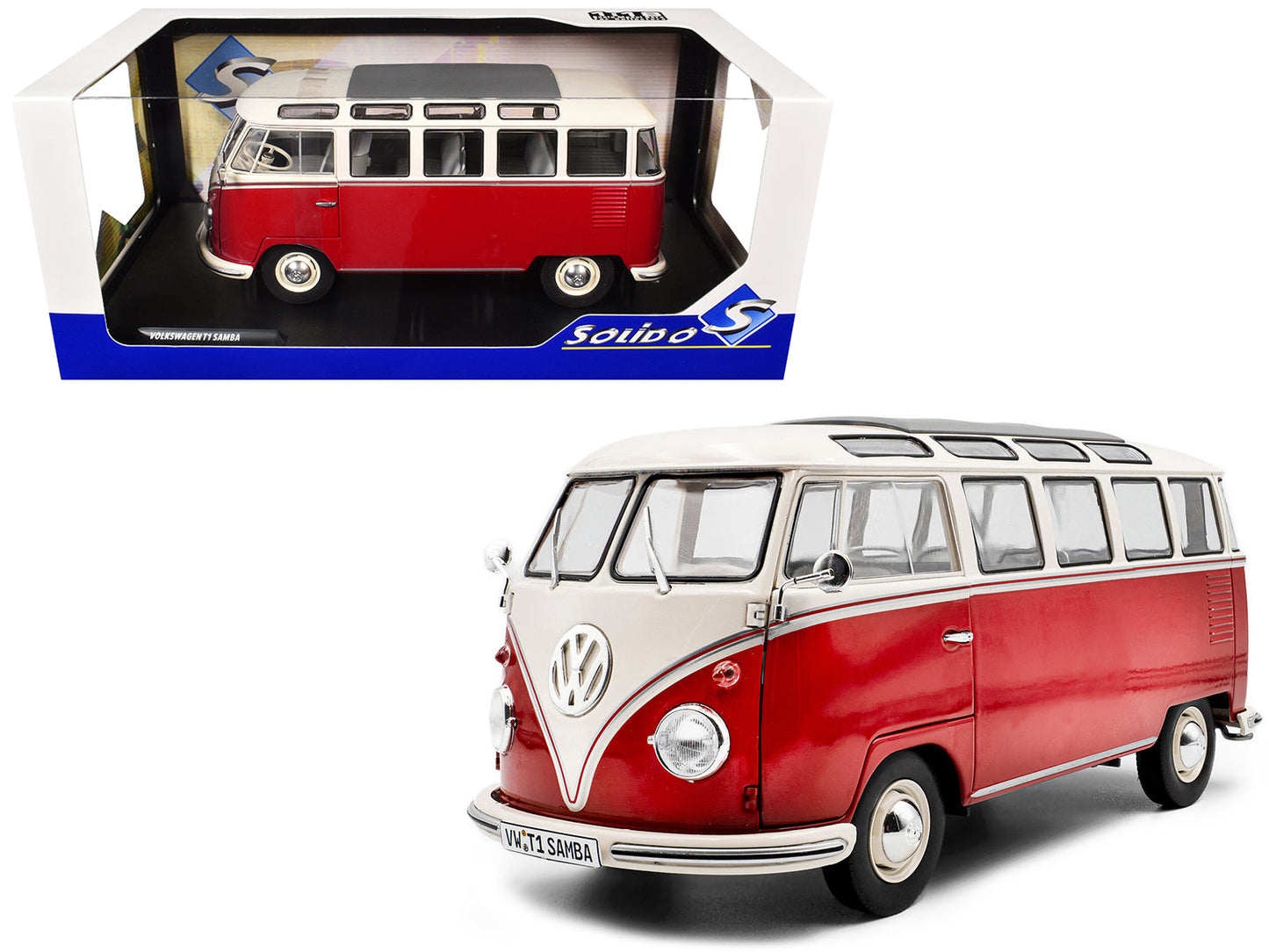 1962 Volkswagen T1 Samba Bus Red and White 1/18 Diecast Model Car