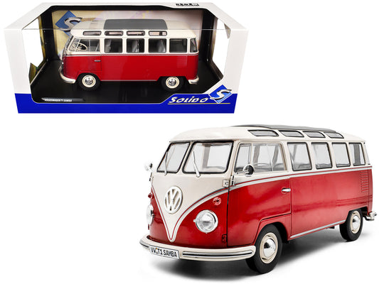 1962 Volkswagen T1 Samba Bus Red and White 1/18 Diecast Model Car