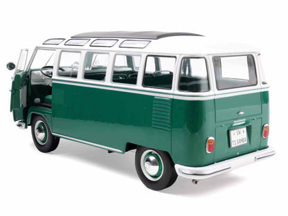 1962 Volkswagen T1 Samba Bus Green and White 1/18 Diecast Model Car
