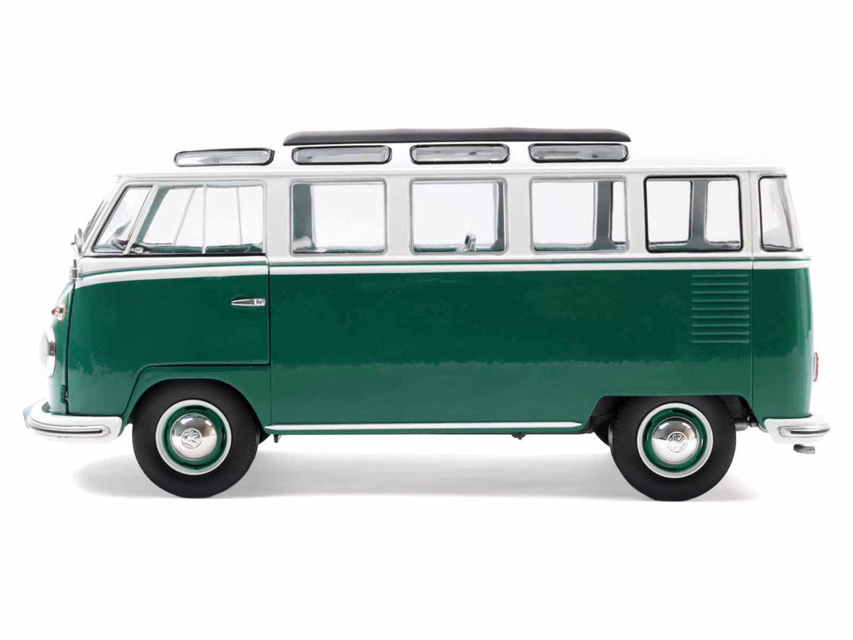 1962 Volkswagen T1 Samba Bus Green and White 1/18 Diecast Model Car