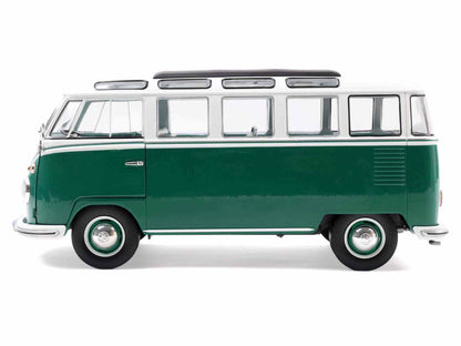 1962 Volkswagen T1 Samba Bus Green and White 1/18 Diecast Model Car