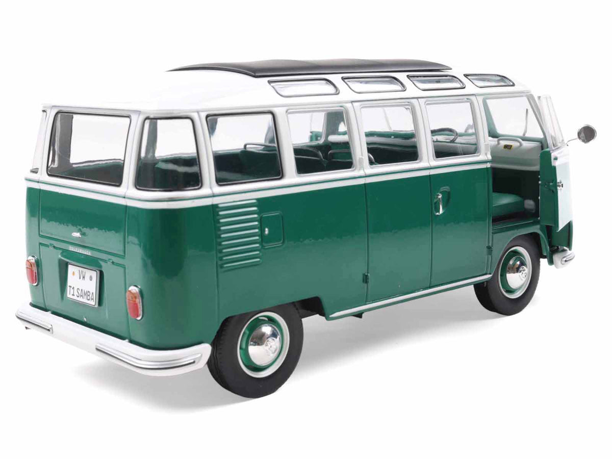 1962 Volkswagen T1 Samba Bus Green and White 1/18 Diecast Model Car
