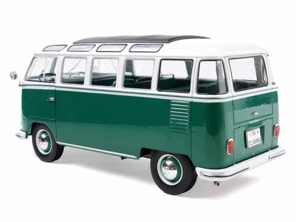 1962 Volkswagen T1 Samba Bus Green and White 1/18 Diecast Model Car