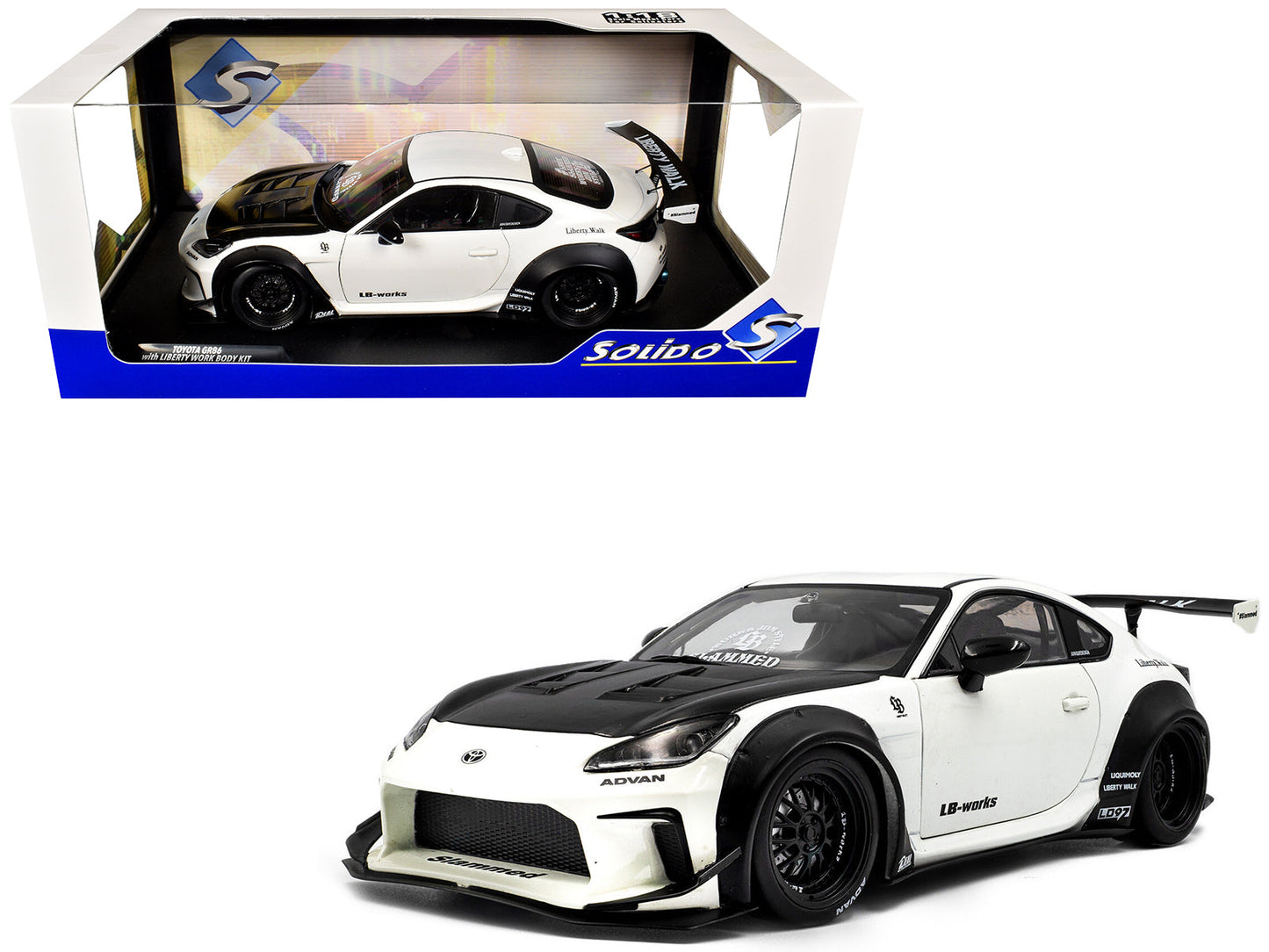 2024 Toyota GR86 LBWK Body Kit RHD (Right Hand Drive) Pearl White with Carbon Hood 1/18 Diecast Model Car