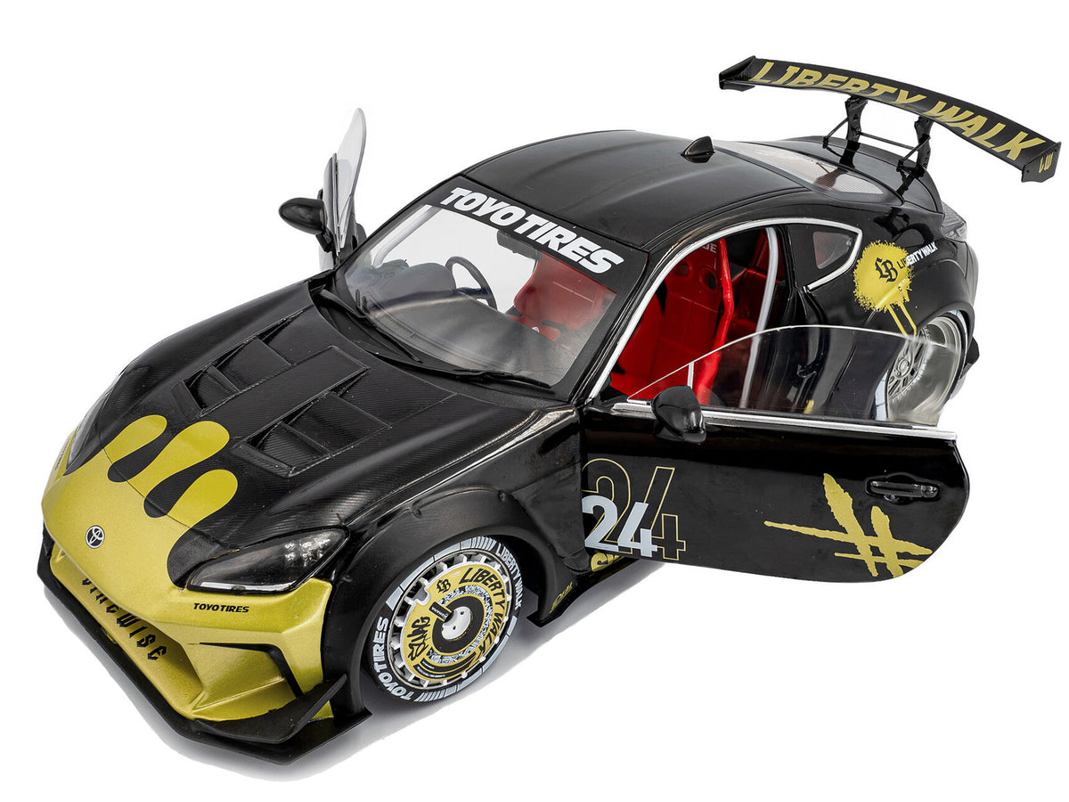 2024 Toyota GR86 Liberty Walk Body Kit RHD (Right Hand Drive) #24 Black with Gold Graphics 1/18 Diecast Model Car