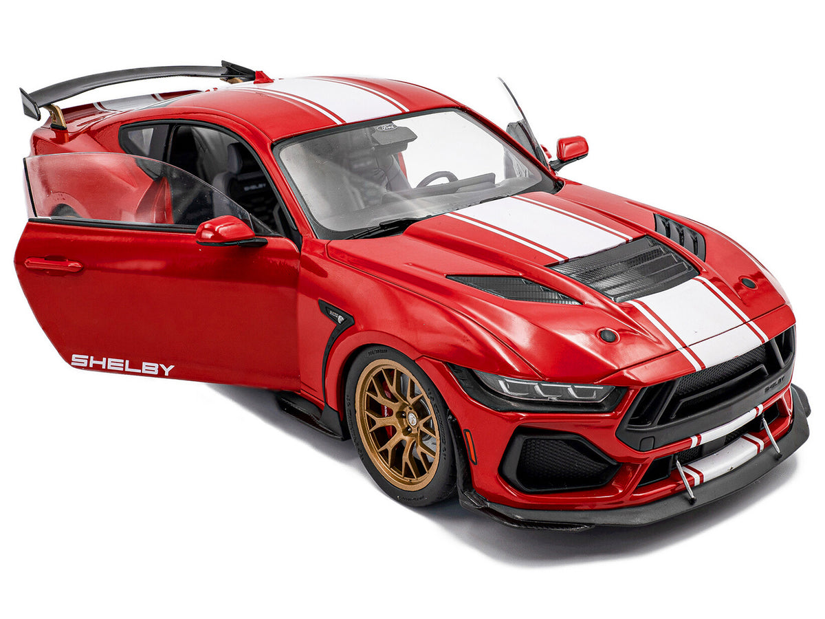 2024 Ford Shelby Mustang Super Snake Race Red with White Stripes 1/18 Diecast Model Car