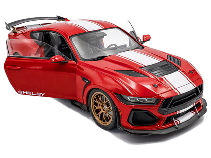 2024 Ford Shelby Mustang Super Snake Race Red with White Stripes 1/18 Diecast Model Car