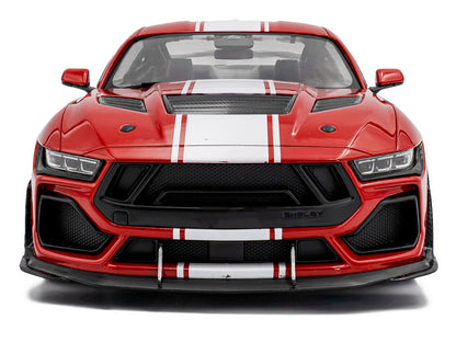 2024 Ford Shelby Mustang Super Snake Race Red with White Stripes 1/18 Diecast Model Car