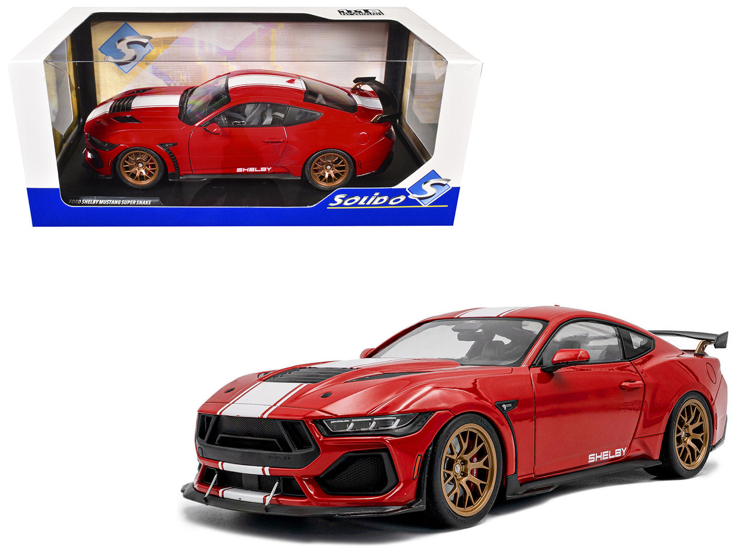 2024 Ford Shelby Mustang Super Snake Race Red with White Stripes 1/18 Diecast Model Car