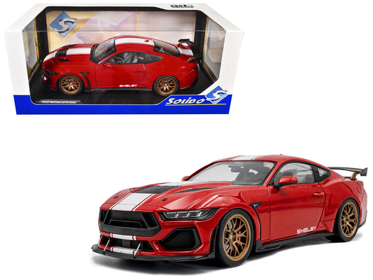 2024 Ford Shelby Mustang Super Snake Race Red with White Stripes 1/18 Diecast Model Car