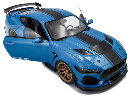 2024 Ford Shelby Mustang Super Snake Grabber Blue Metallic with Black Stripes 1/18 Diecast Model Car