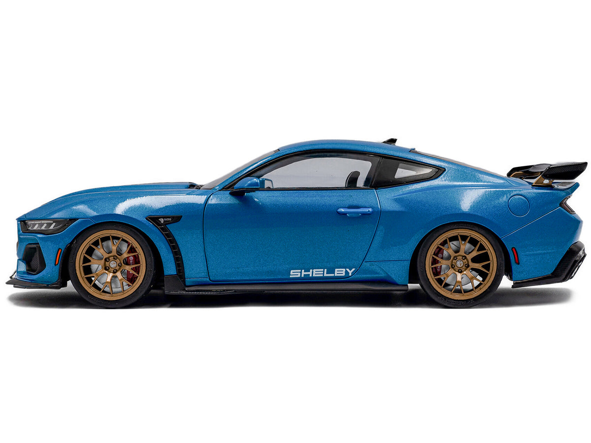 2024 Ford Shelby Mustang Super Snake Grabber Blue Metallic with Black Stripes 1/18 Diecast Model Car