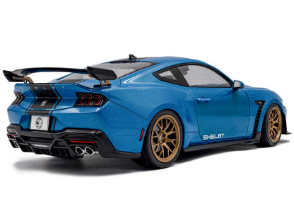 2024 Ford Shelby Mustang Super Snake Grabber Blue Metallic with Black Stripes 1/18 Diecast Model Car