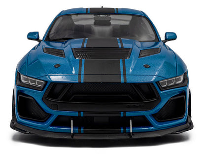 2024 Ford Shelby Mustang Super Snake Grabber Blue Metallic with Black Stripes 1/18 Diecast Model Car
