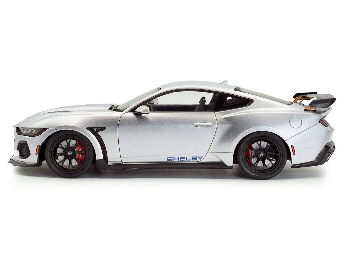 2024 Ford Shelby Mustang Super Snake Gray Metallic with Blue Stripes 1/18 Diecast Model Car