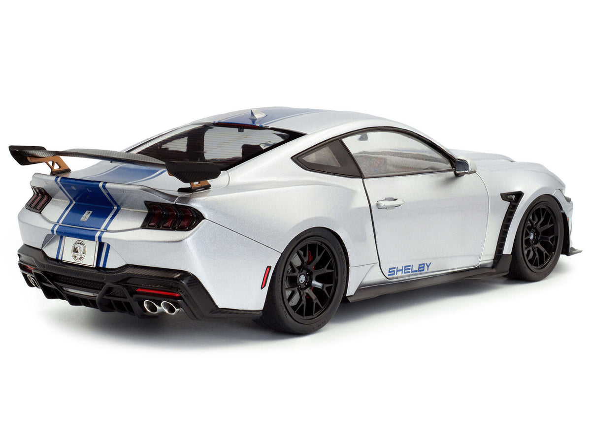 2024 Ford Shelby Mustang Super Snake Gray Metallic with Blue Stripes 1/18 Diecast Model Car