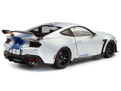 2024 Ford Shelby Mustang Super Snake Gray Metallic with Blue Stripes 1/18 Diecast Model Car