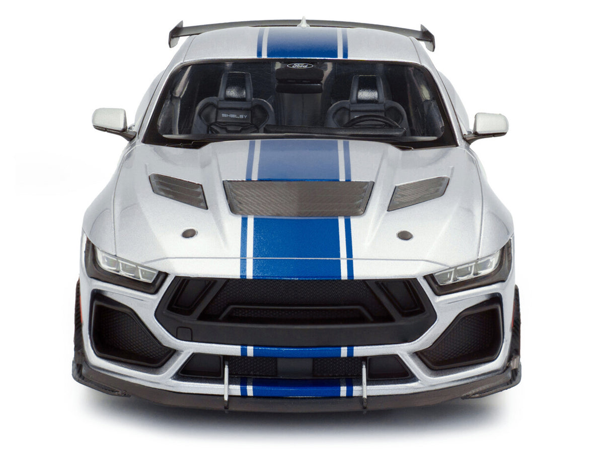 2024 Ford Shelby Mustang Super Snake Gray Metallic with Blue Stripes 1/18 Diecast Model Car