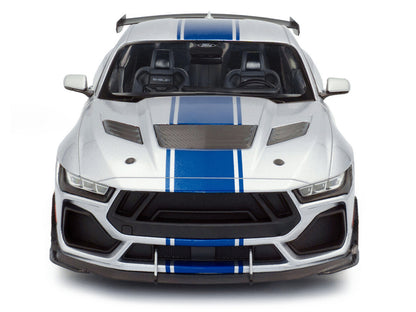 2024 Ford Shelby Mustang Super Snake Gray Metallic with Blue Stripes 1/18 Diecast Model Car