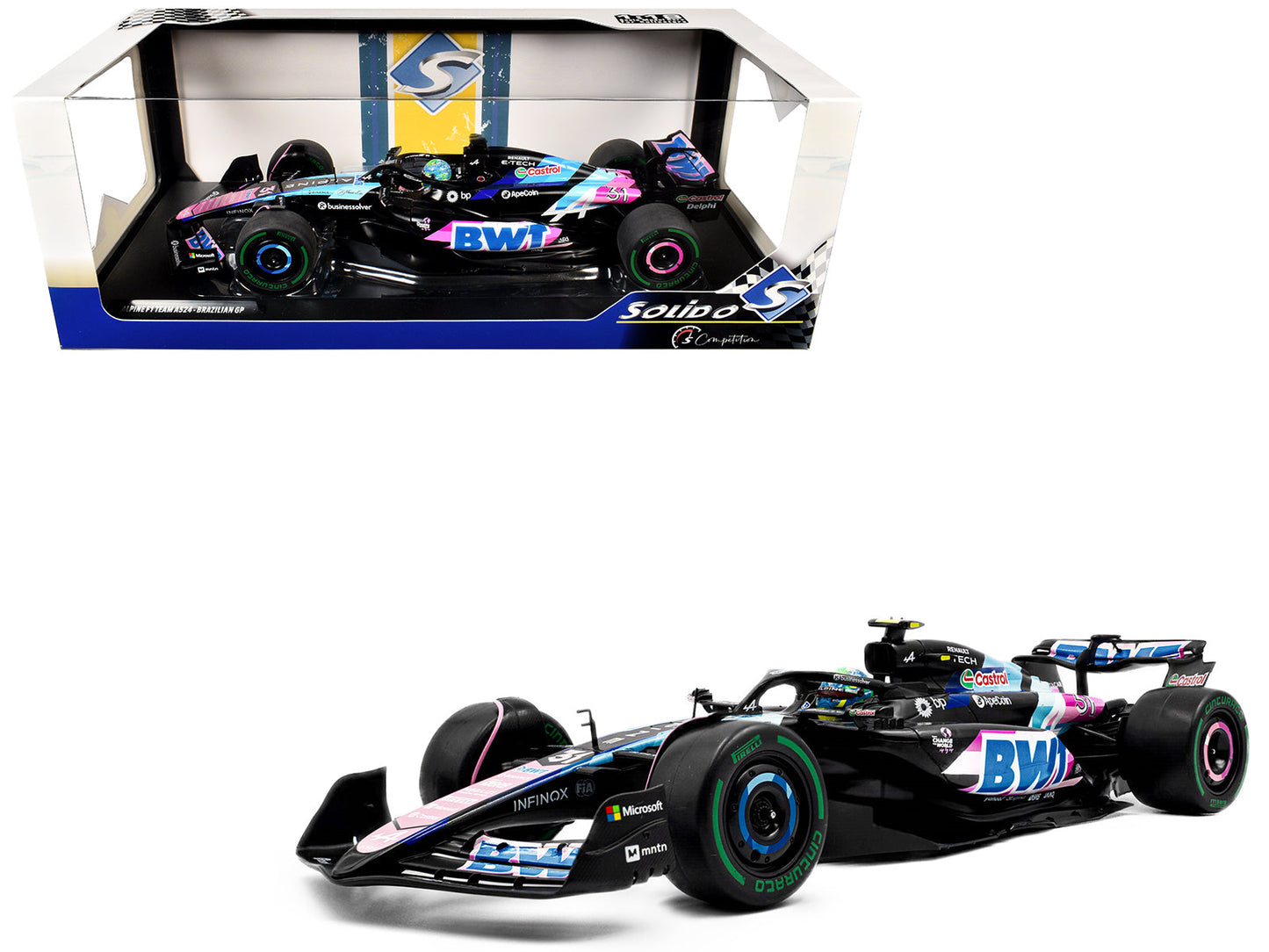 Alpine A524 #31 Esteban Ocon "BWT" 2nd Place F1 "Sao Paulo GP" (2024) "Competition" Series 1/18 Diecast Model Car
