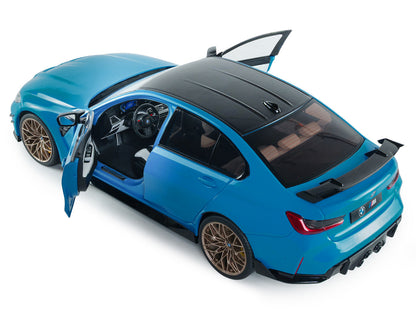 2024 BMW M3 Competition Daytona Beach Blue with Carbon Top 1/18 Diecast Model Car