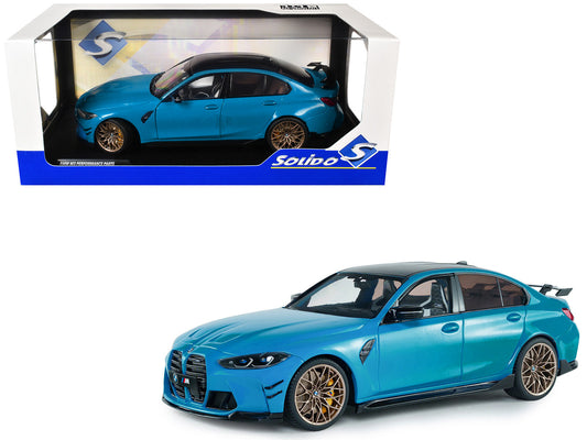 2024 BMW M3 Competition Daytona Beach Blue with Carbon Top 1/18 Diecast Model Car