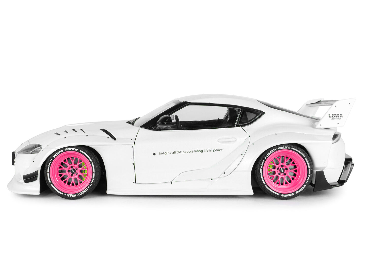 2025 Toyota GR Supra "Liberty Walk" Body Kit White Metallic with Pink Wheels 1/18 Diecast Model Car