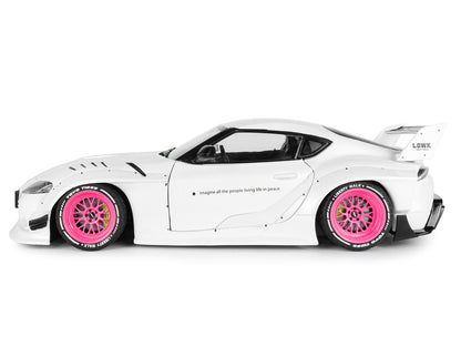2025 Toyota GR Supra "Liberty Walk" Body Kit White Metallic with Pink Wheels 1/18 Diecast Model Car